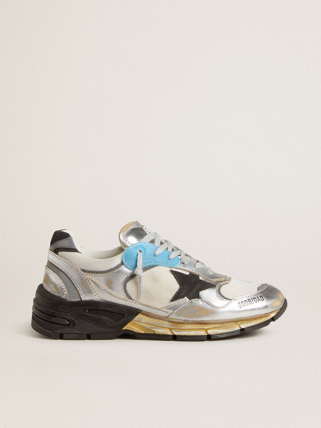 Women's Dad-Star in mesh and silver foiled leather with black suede star