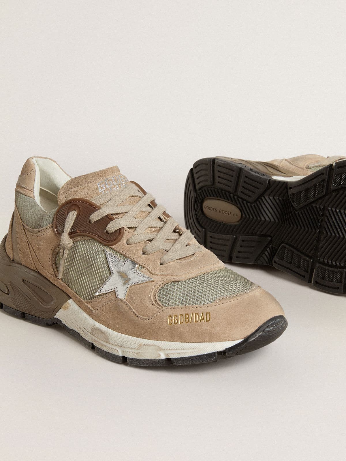 Women's Dad-Star in beige mesh and suede with silver leather star