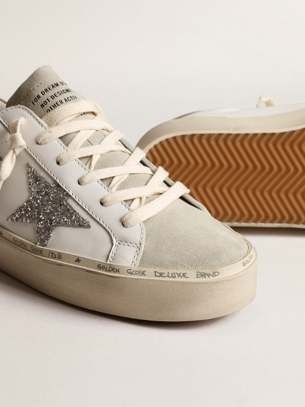 Hi Star con stella in glitter argento e talloncino in nabuk tortora