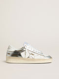 Stardan in silver foiled leather with white heel tab