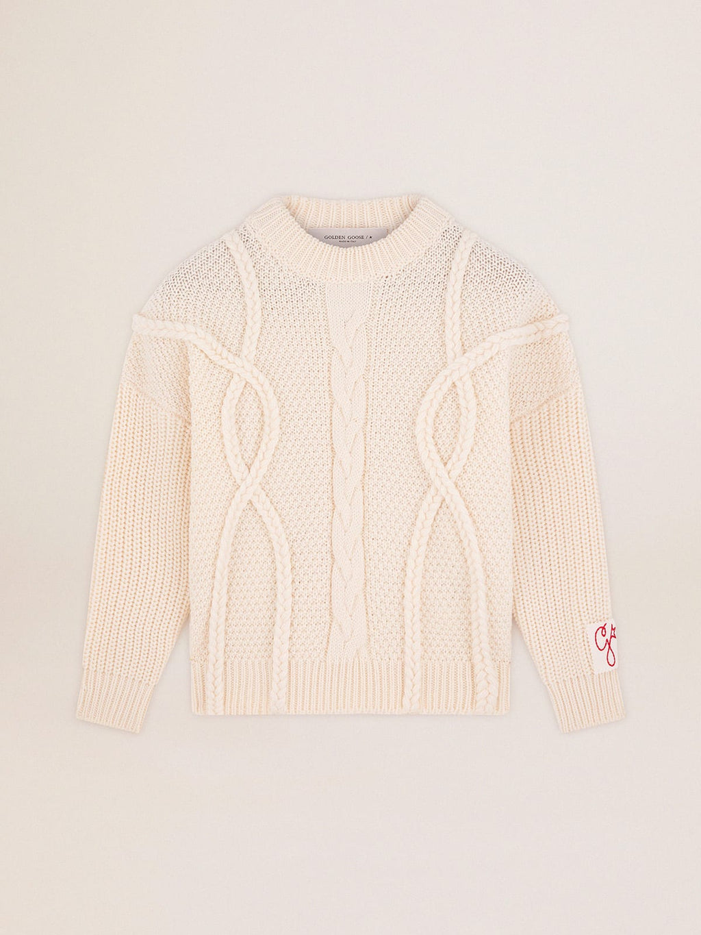 Maglione girocollo da donna in lana con motivo intrecciato