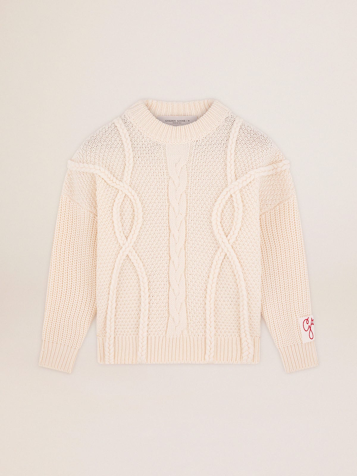 Maglione girocollo da donna in lana con motivo intrecciato
