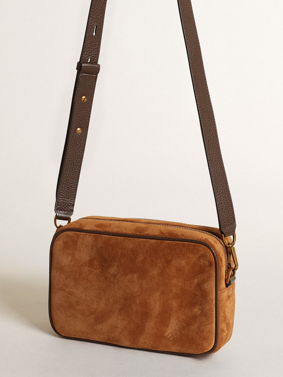 Borsa Star Bag in suede color tabacco con stella in pelle ton sur ton