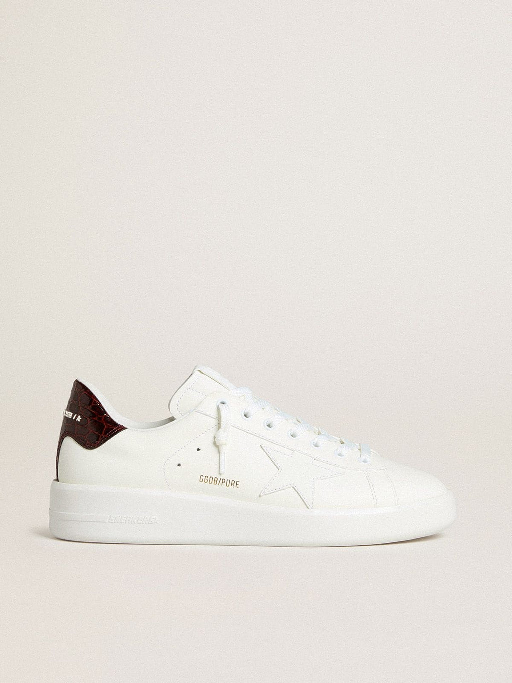Men’s Purestar with white leather star and burgundy croc-print leather heel tab
