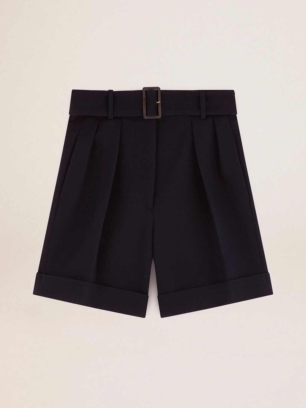 Shorts Collezione Golden in gabardine di lana nera con cintura in vita