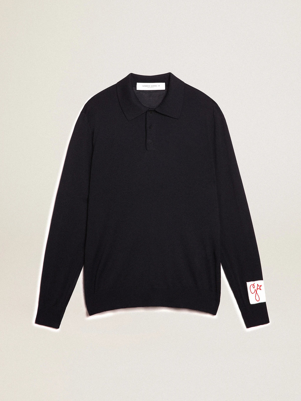 Polo maniche lunghe da uomo in lana merino di colore blu navy