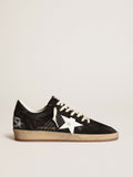 Sneaker Ball Star Uomo in suede nero con stella in pelle bianca e talloncino in pelle nera