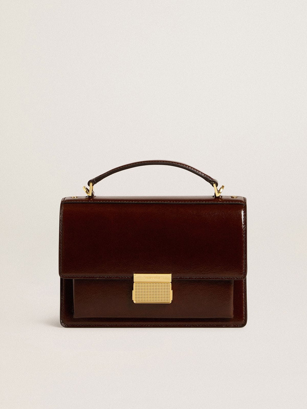 Venezia Bag in dark brown laminated leather with gold details