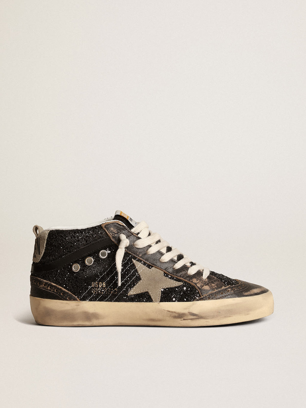 Mid Star in glitter neri con stella e talloncino in suede tortora