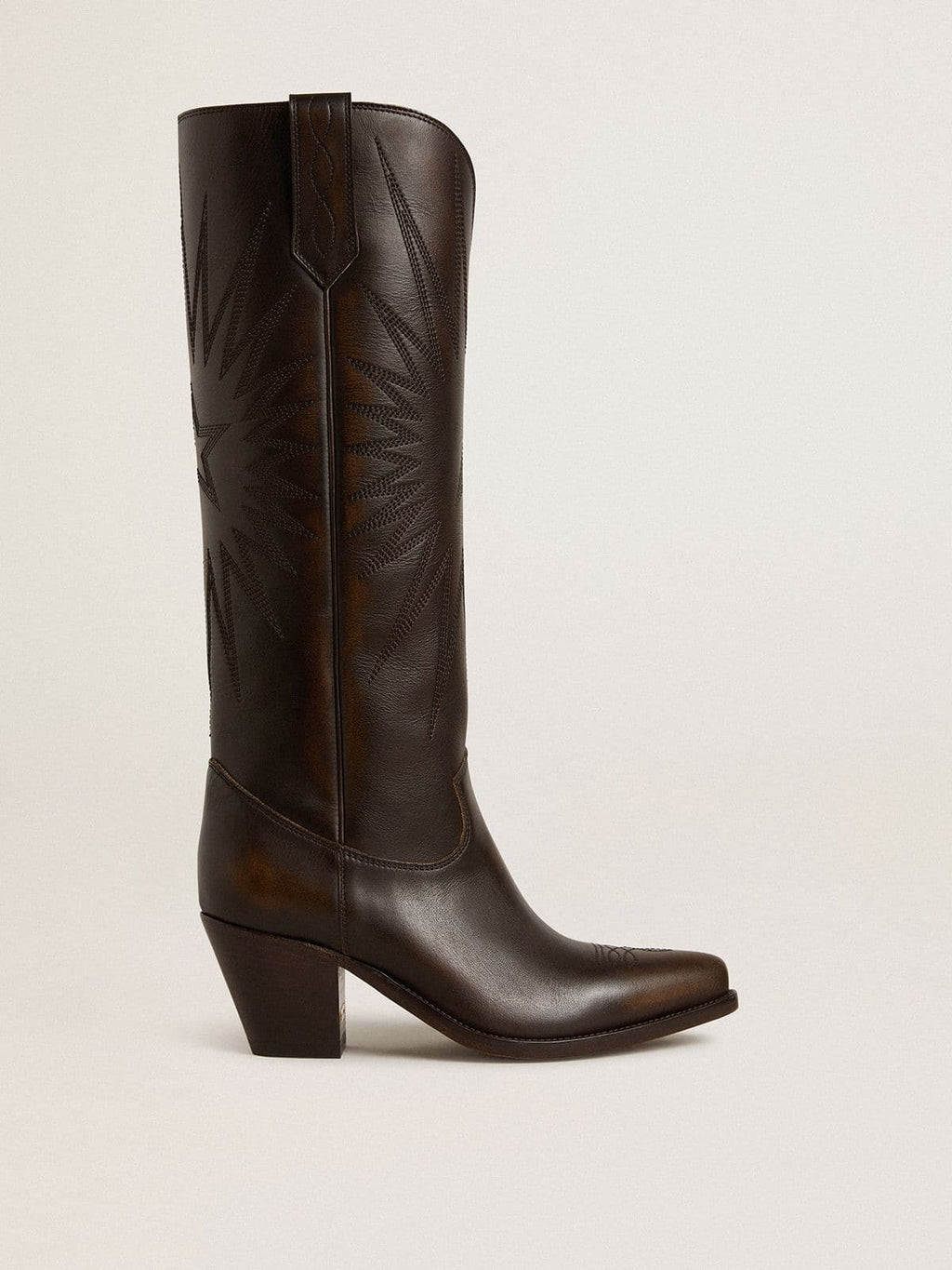 Wish Star boots in dark brown leather with tone-on-tone embroidered star