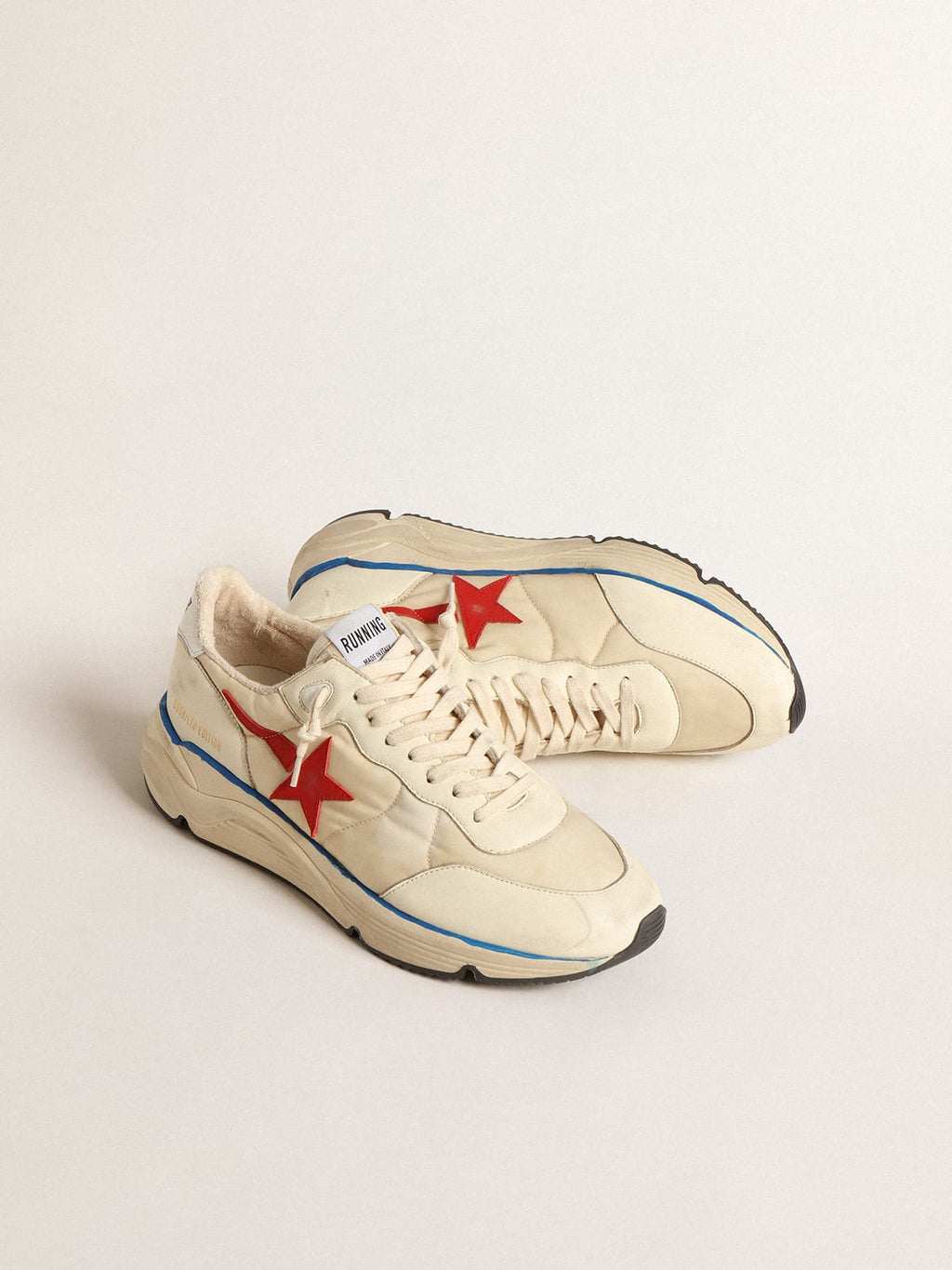 Running Sole Uomo LTD in nylon beige con stella in pelle rossa