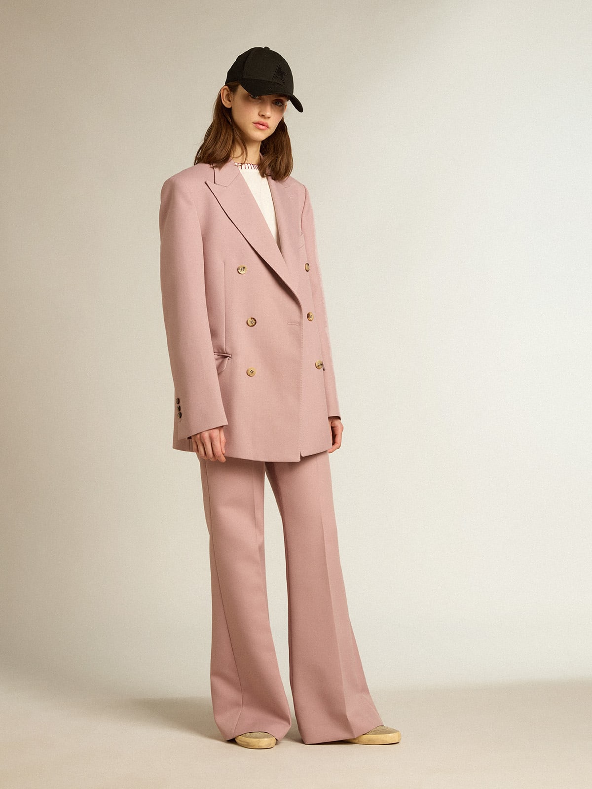 Pantalone in tessuto sartoriale color rosa