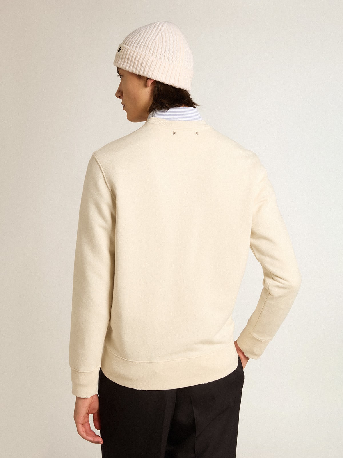 Felpa in cotone color bianco vissuto