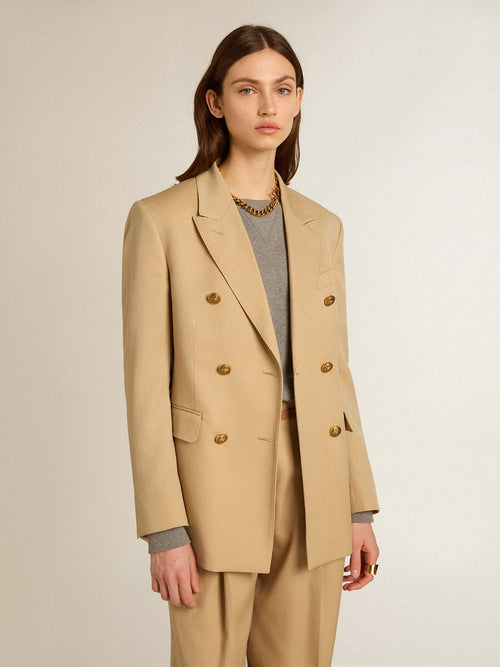 Blazer doppiopetto donna color sabbia con bottoni araldici dorati