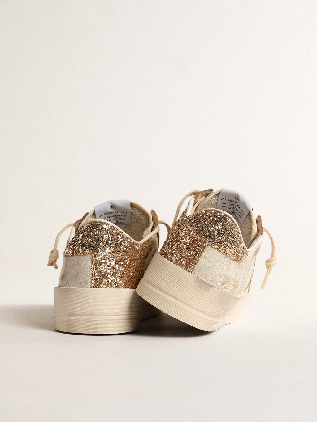 Stardan in nappa écru con stella e talloncino in glitter dorati