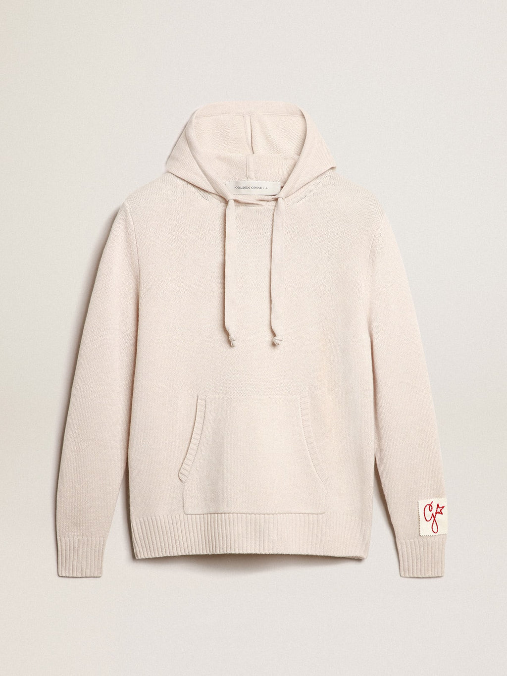 Felpa donna misto cashmere color bianco e cappuccio