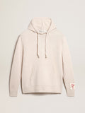 Felpa donna misto cashmere color bianco e cappuccio