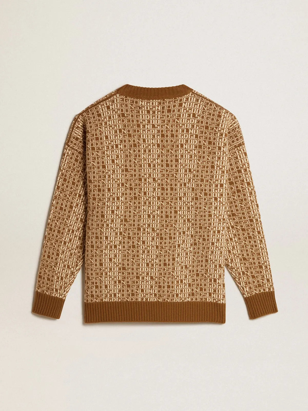Maglione girocollo con motivo lettering-jacquard color oliva