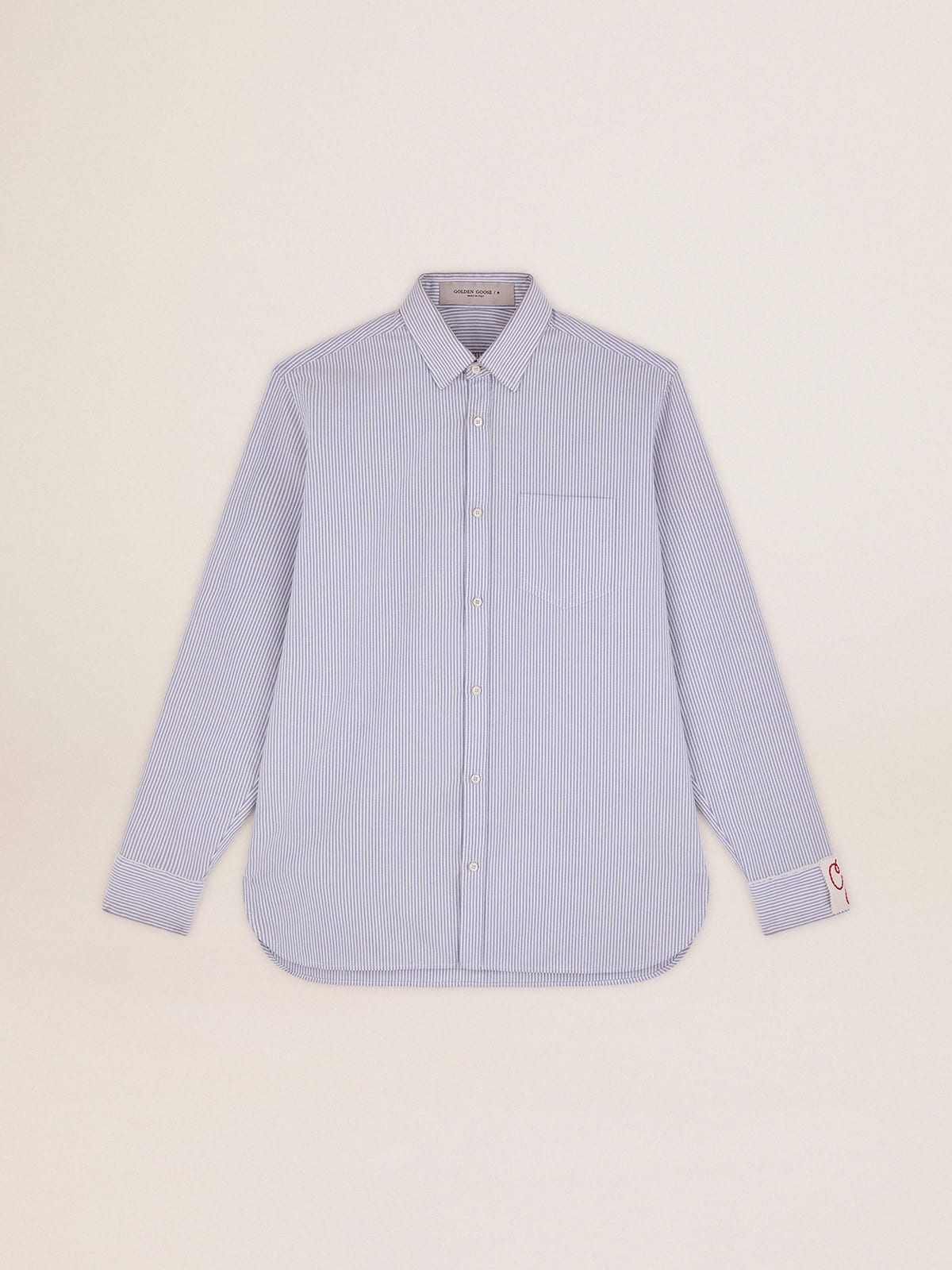 Camicia da uomo con righe a bastoncino di colore azzurro