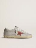 Women's Super-Star LTD in gray leather with brick-red suede star