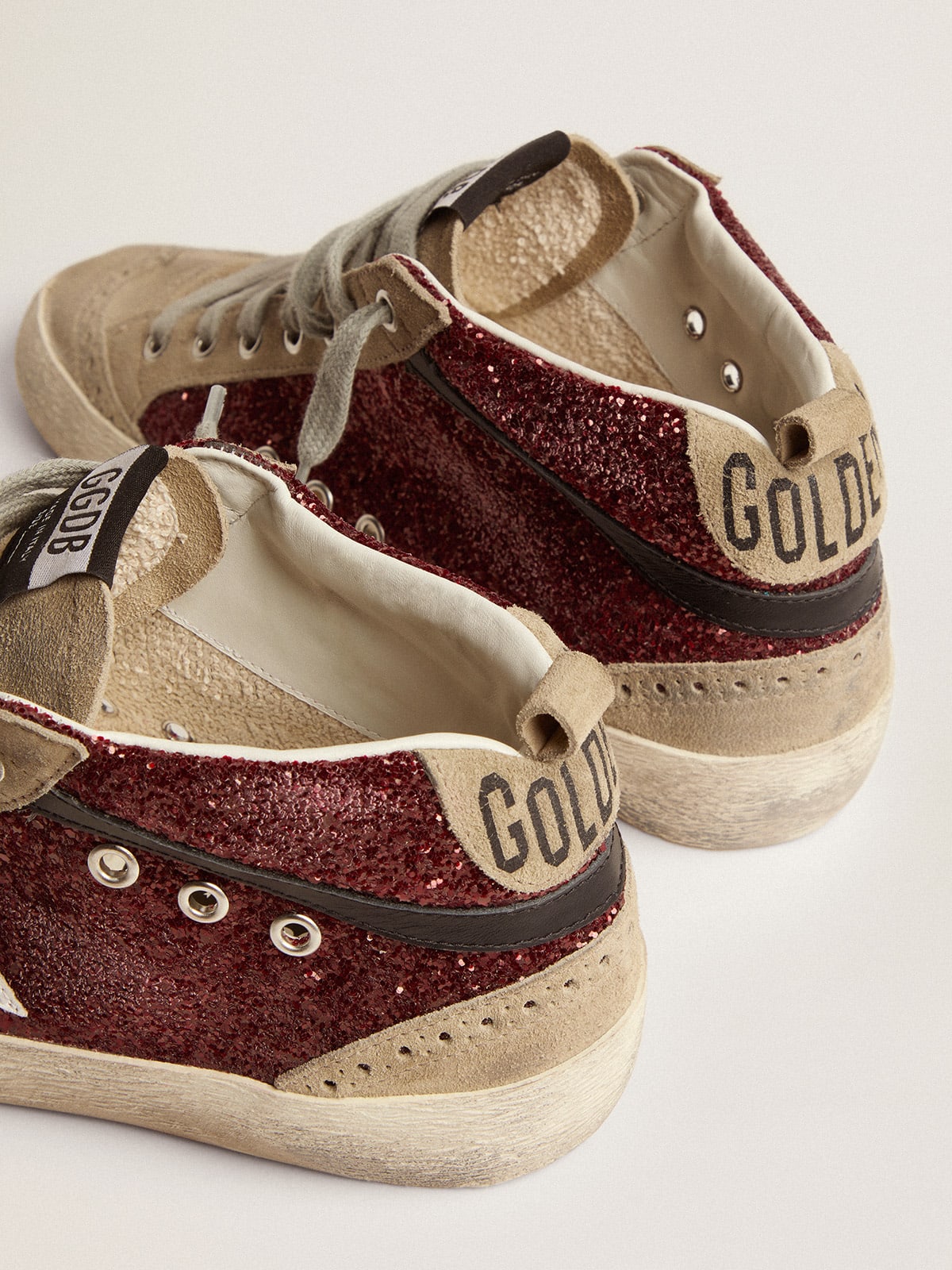 Mid Star in glitter bordeaux con inserti tortora e stella bianca