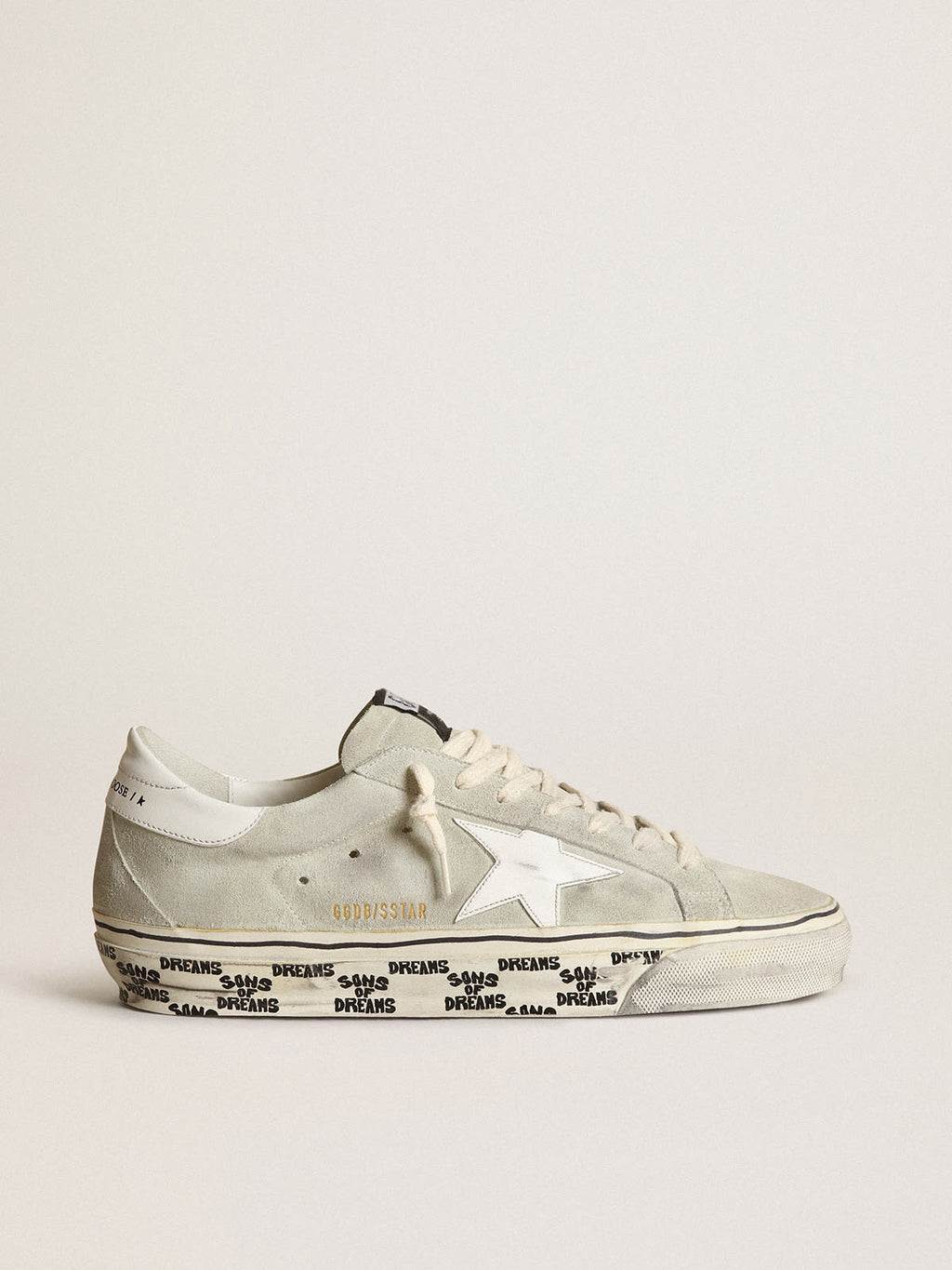 Sneaker Super-Star in suede color grigio ghiaccio con stella e talloncino in pelle bianca