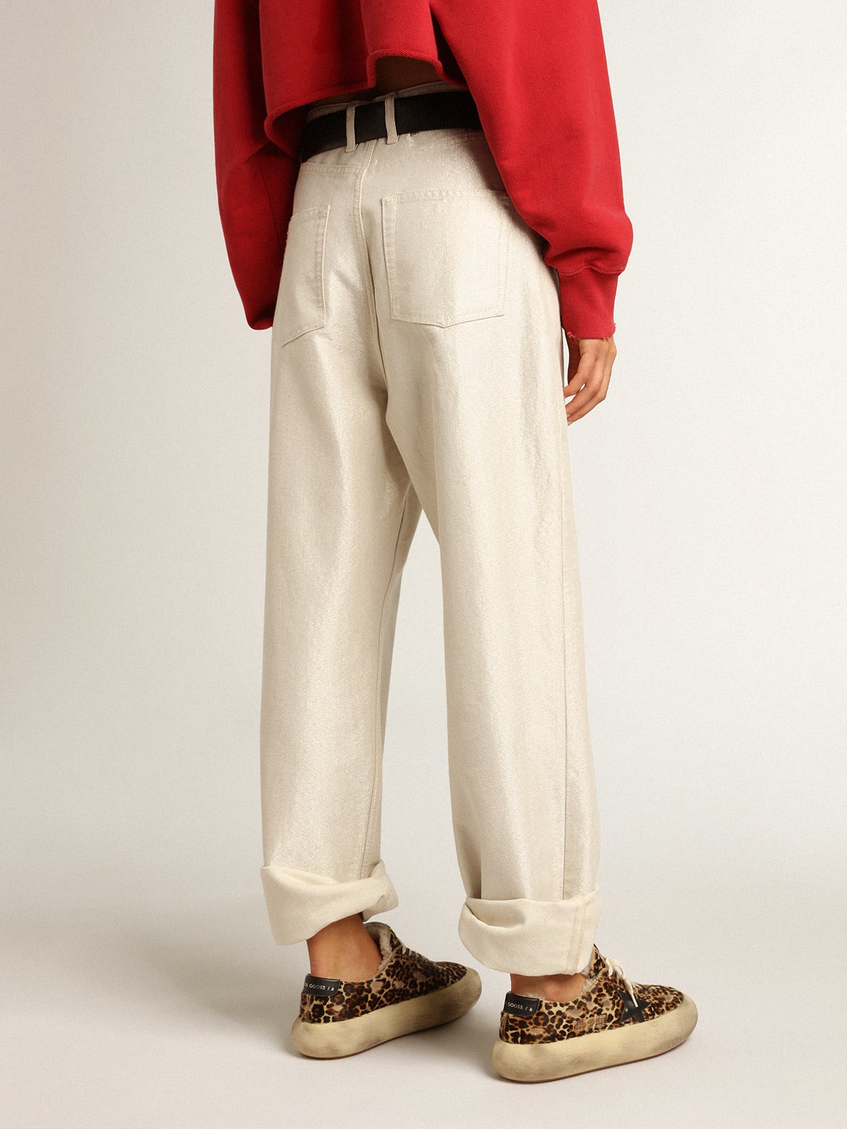 Pantalone denim di color bianco dorato