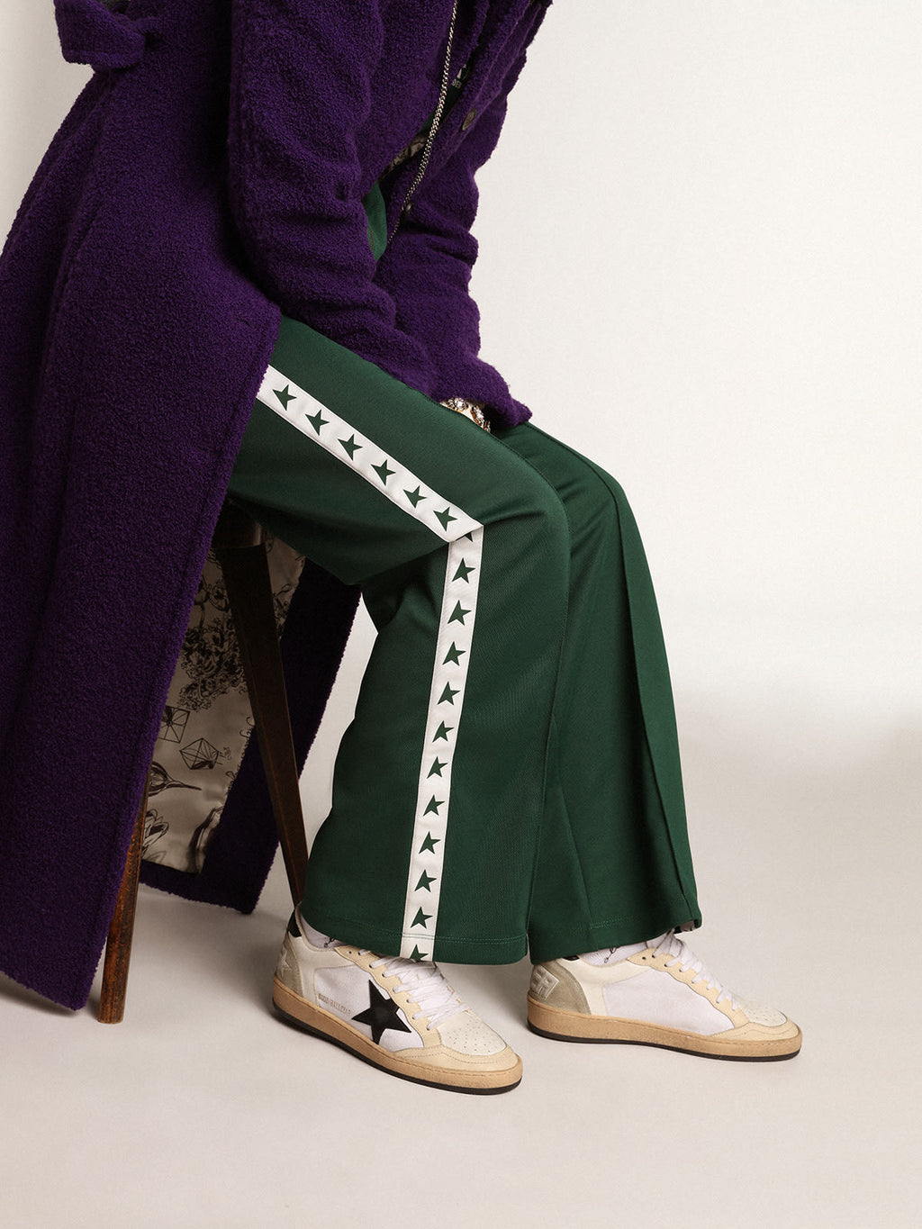 Sneaker Ball Star donna in canvas e pelle bianchi con inserti in pelle avorio e stella in nappa nera