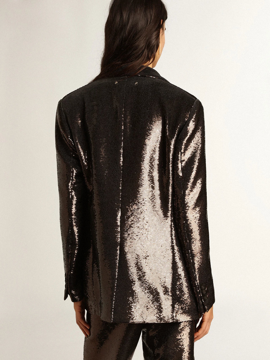 Blazer monopetto di colore grigio con paillettes all-over