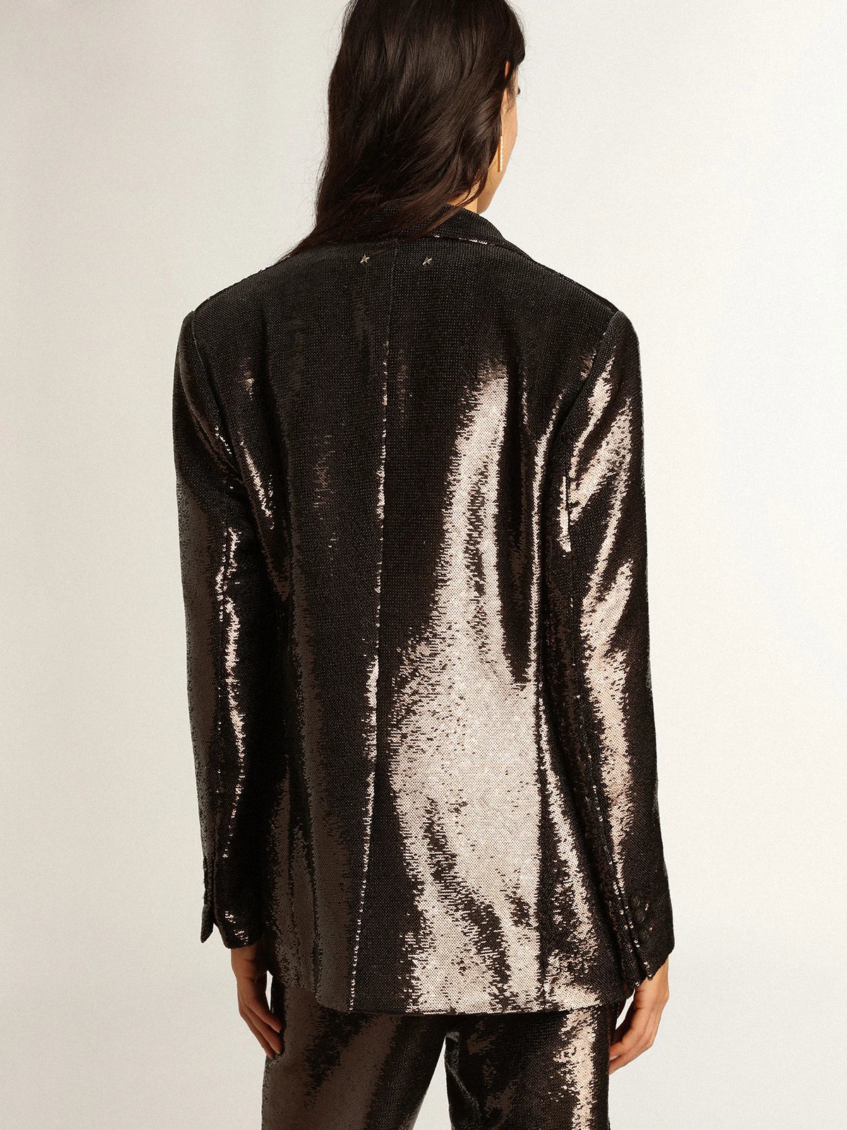 Blazer monopetto di colore grigio con paillettes all-over