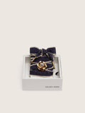 Skins "Sparkling" denim blue laces embellished with beige trim and a golden charm
