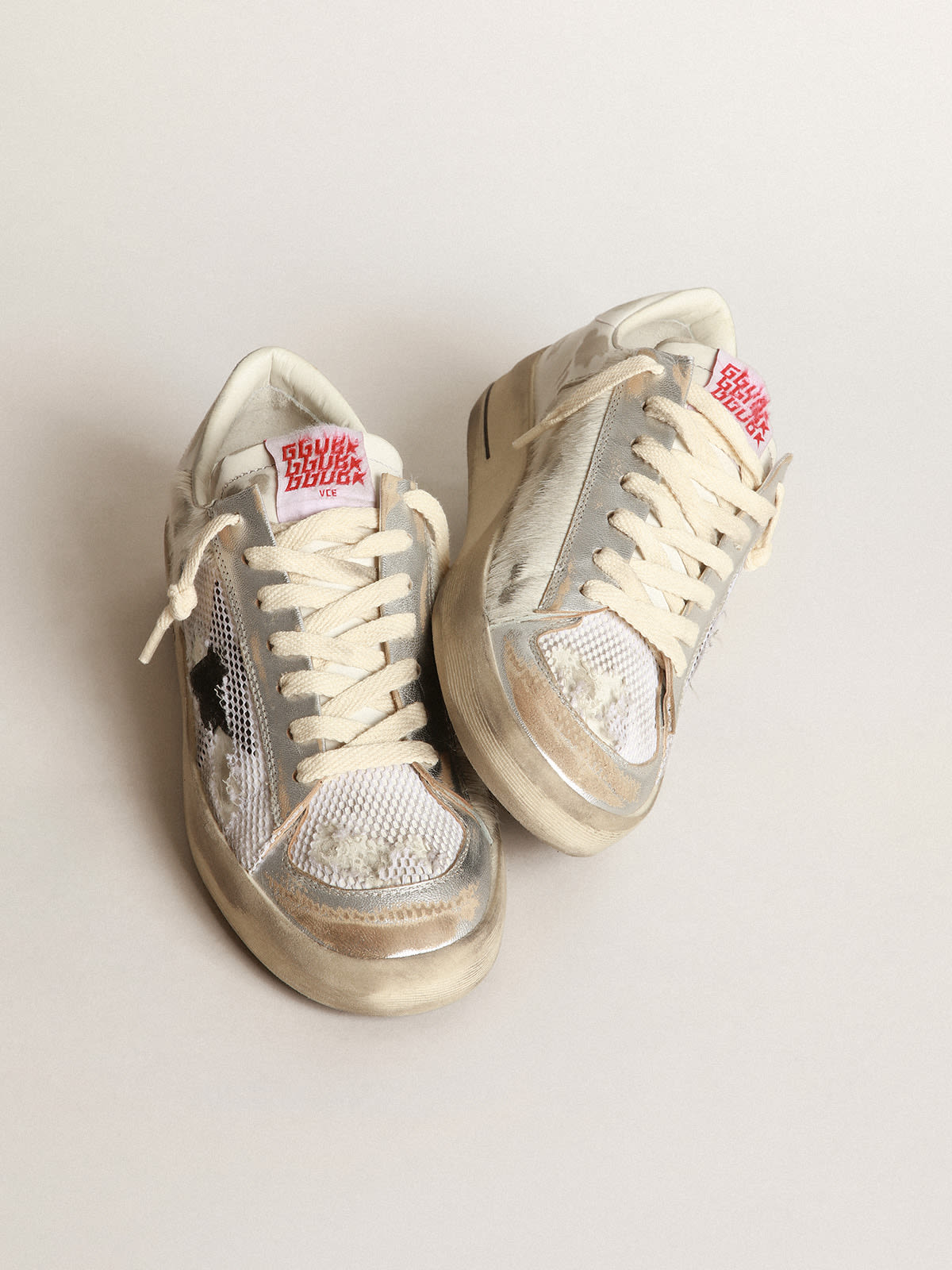 Sneaker Stardan LAB in cavallino e pelle bianchi con stella in suede nero