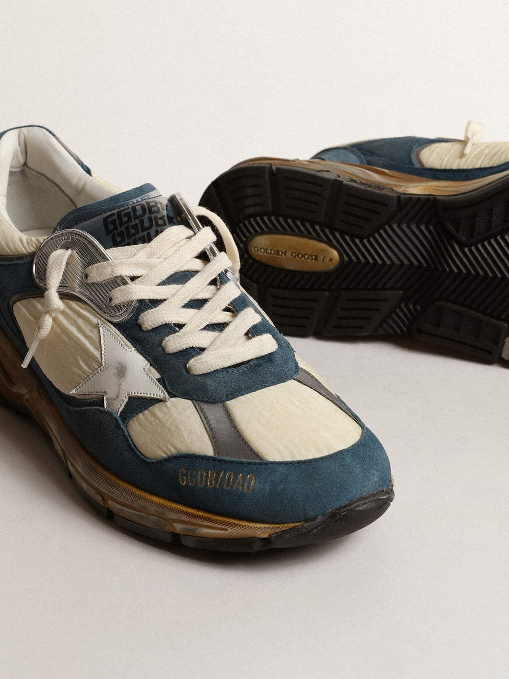 Dad-Star Uomo in suede blu petrolio con stella in pelle bianca