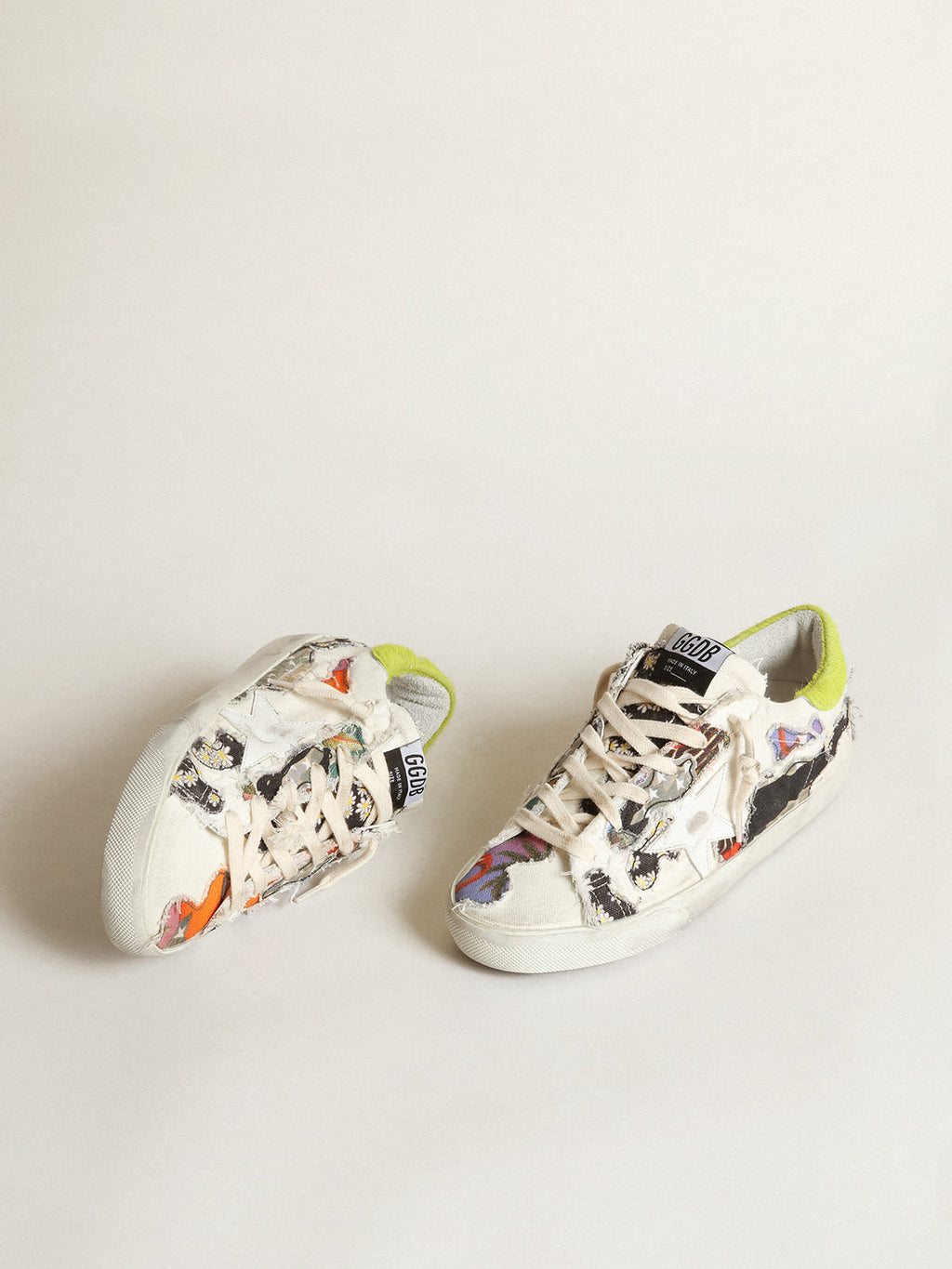Super-Star LAB donna con stampe multicolori e stella in pelle bianca