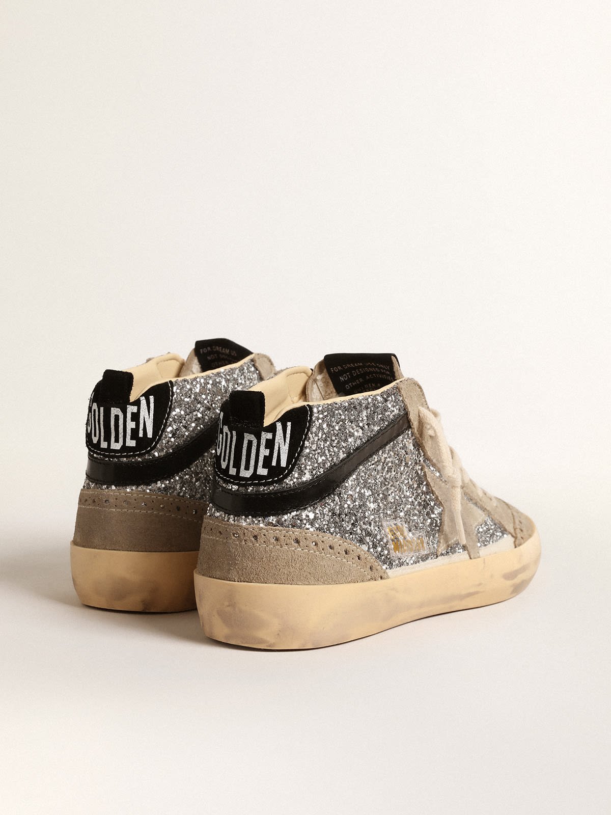 Mid Star in glitter argento con stella in suede e virgola nera
