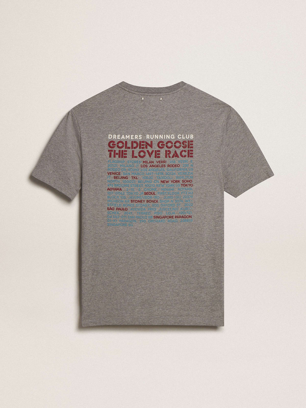 T-shirt in cotone color grigio melange con manifesto sul retro
