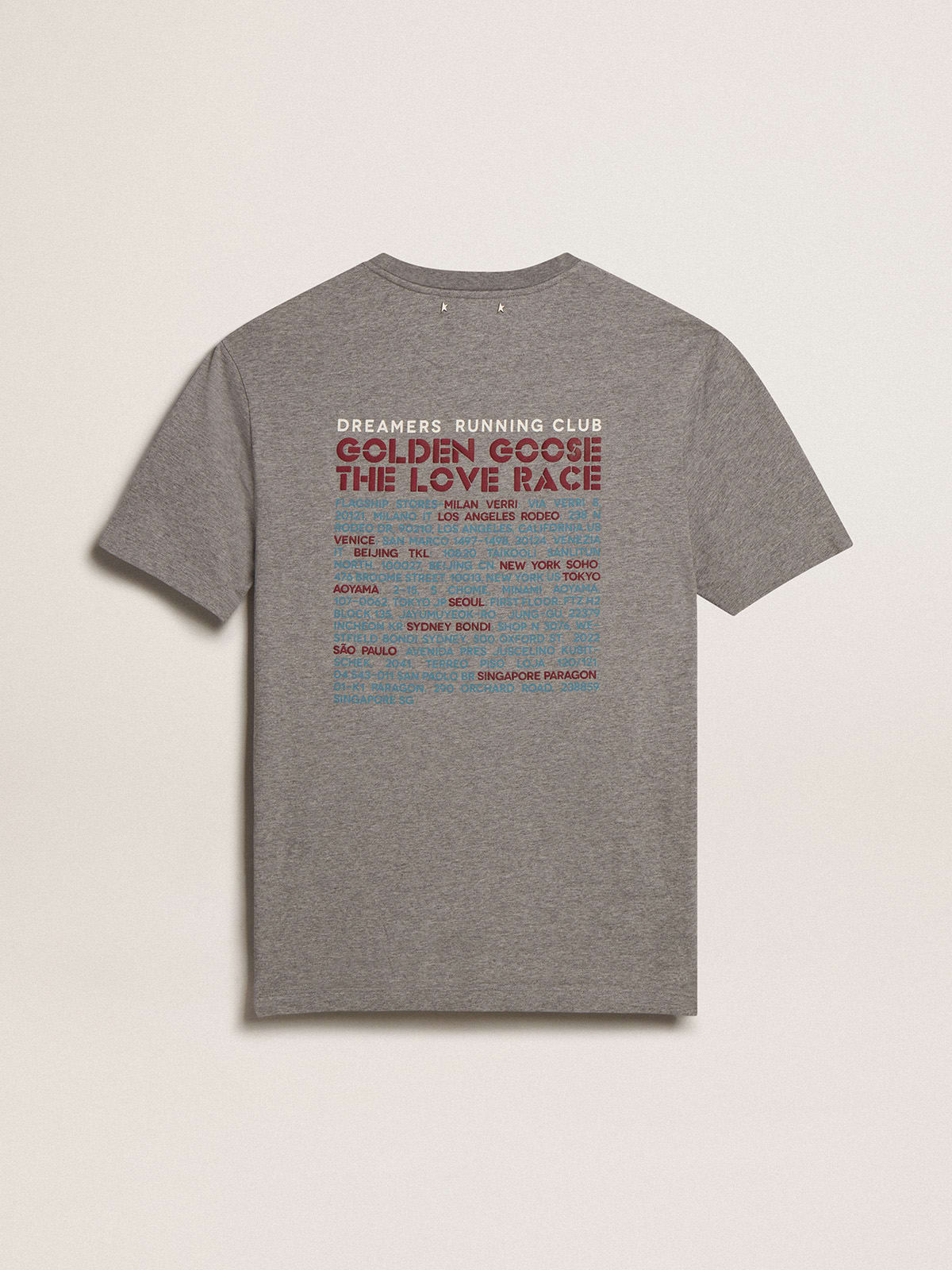 T-shirt in cotone color grigio melange con manifesto sul retro