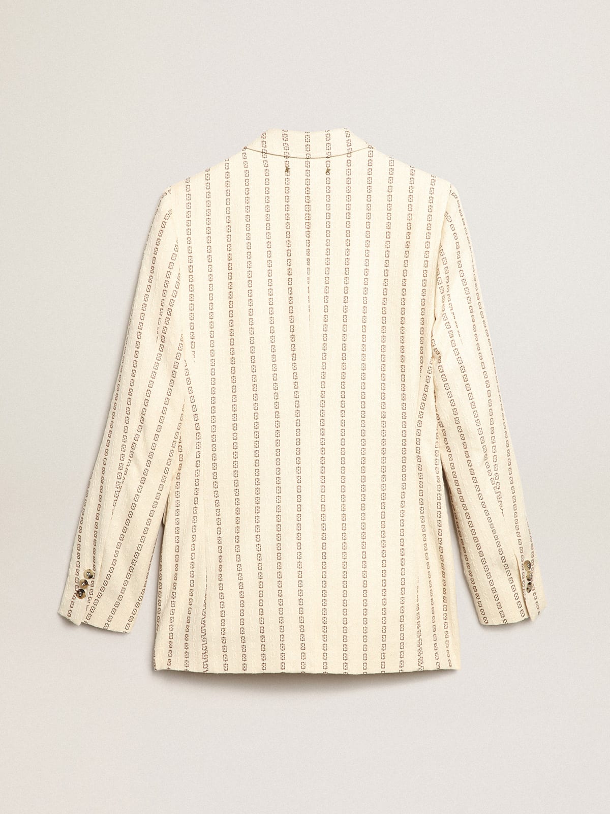 Blazer monopetto in cotone color panna con motivo jacquard