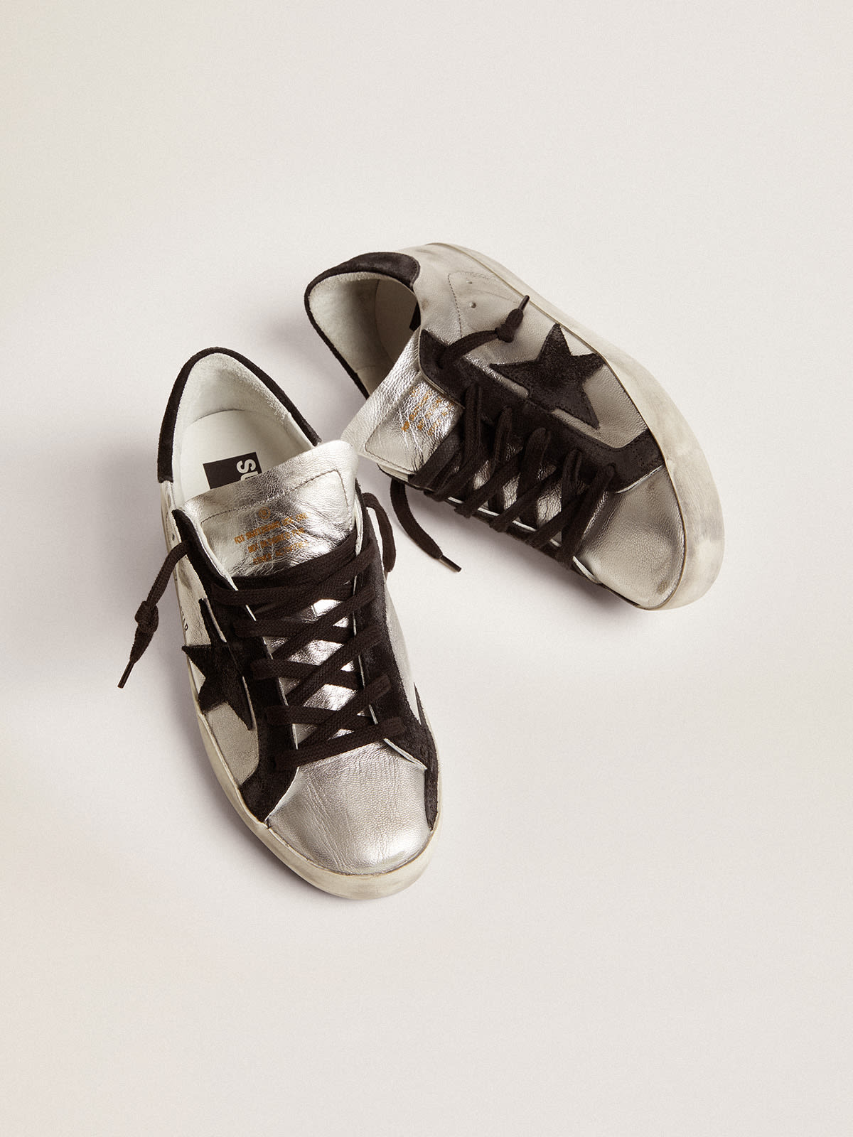 Sneakers Super-Star in pelle argentata con inserti a contrasto