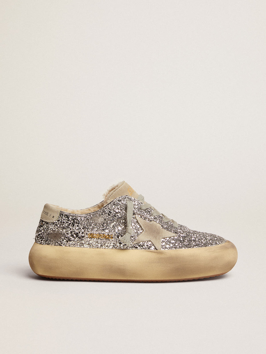 Scarpe Space-Star Donna in glitter argento e fodera in shearling