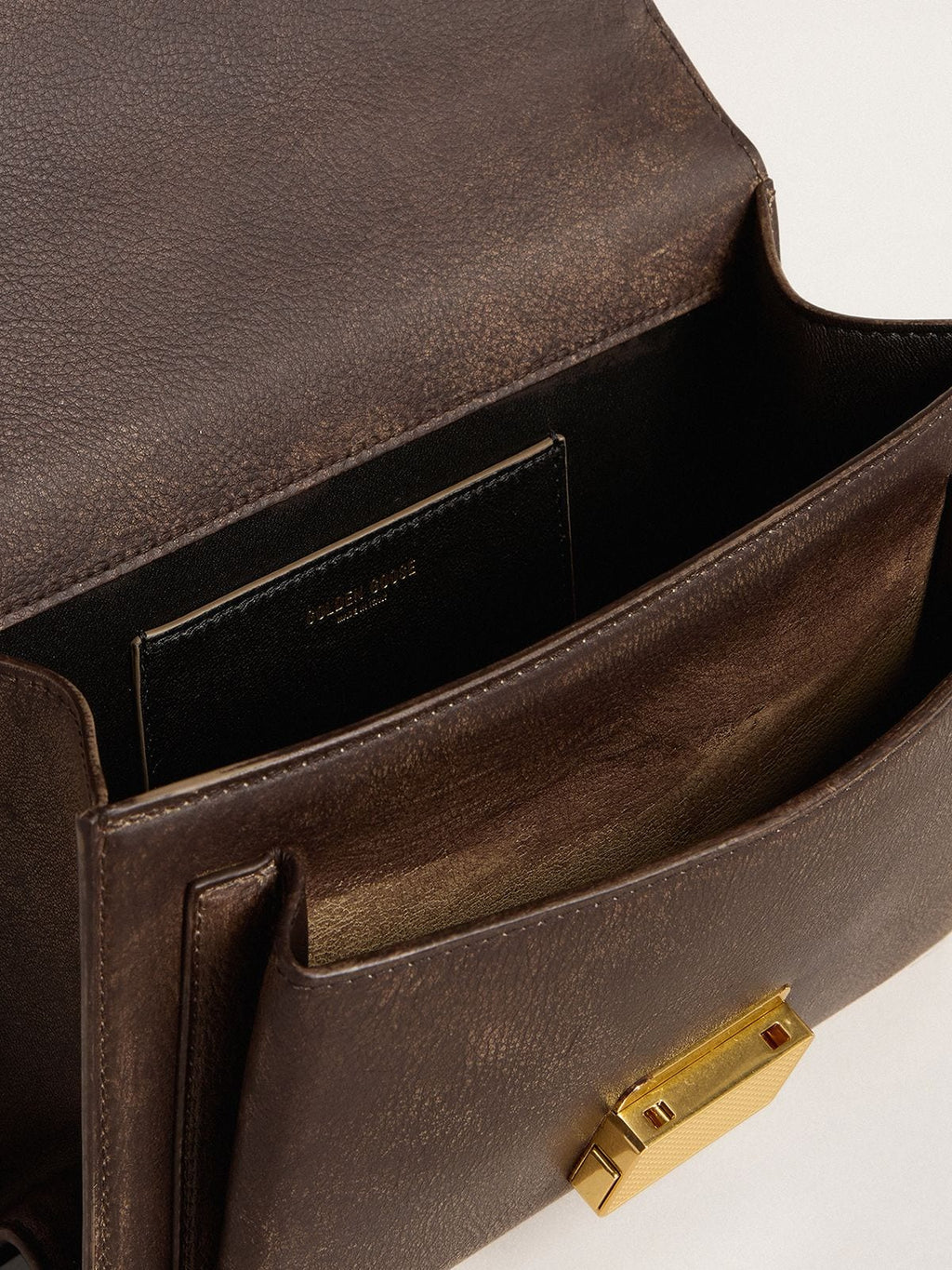Venezia Bag in vintage dark brown embossed leather with gold details