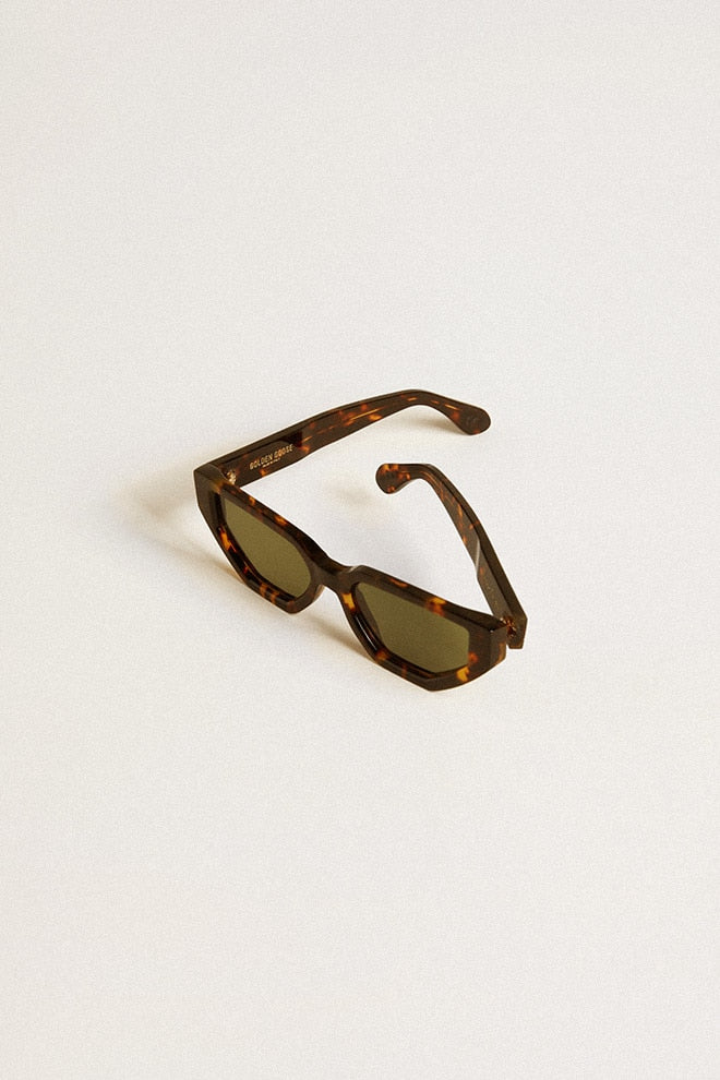 Rectangular-style sunglasses with Havana brown frame