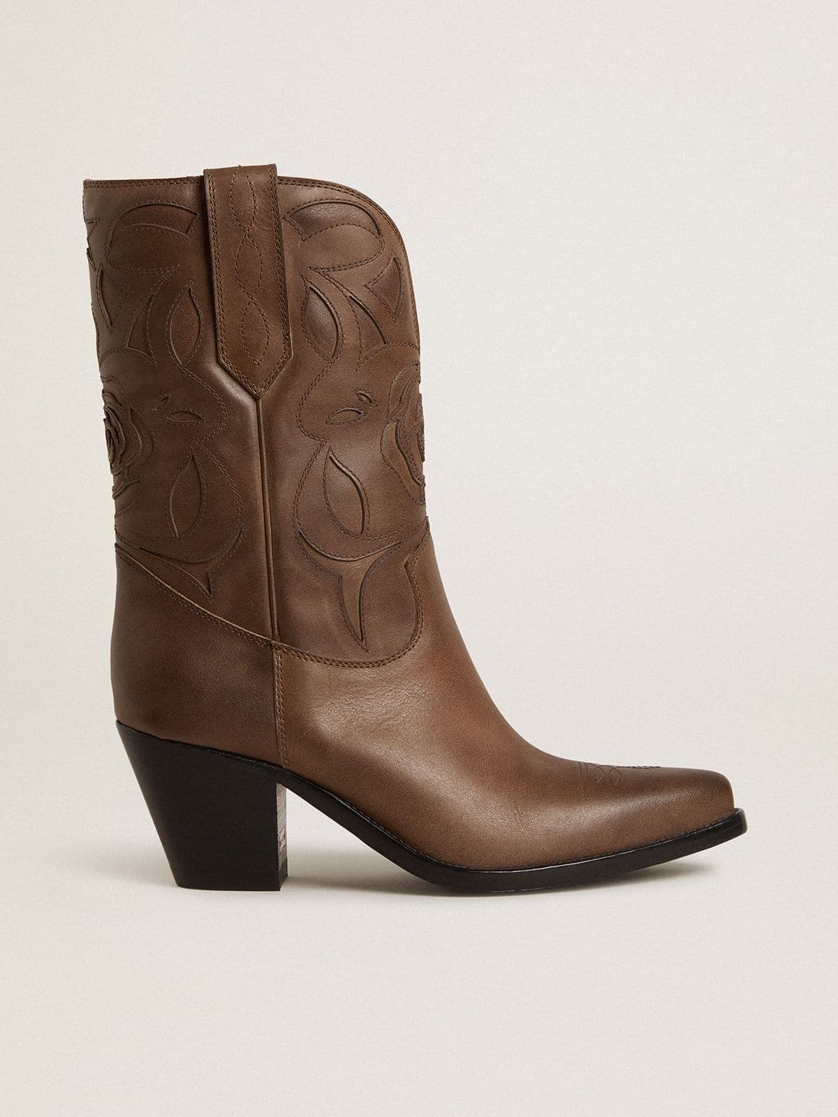 Wish Star boots in dove-gray leather with tone-on-tone inlay details
