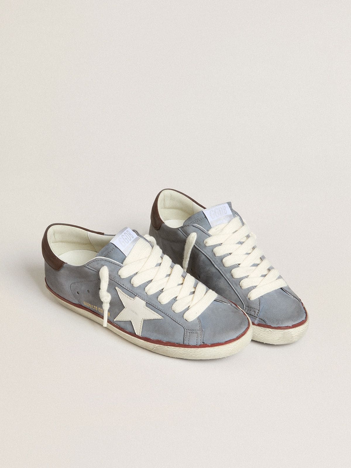 Super-Star LTD in light blue nubuck leather with white leather star and brown leather heel tab