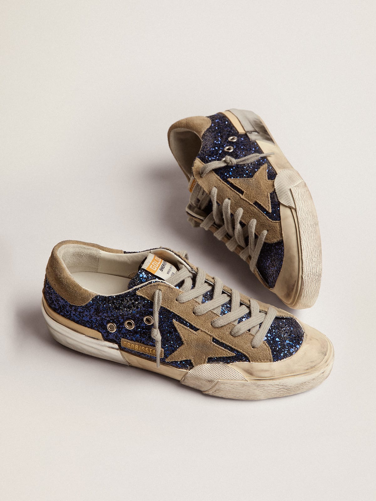 Super-Star in glitter blu con stella in suede color tortora