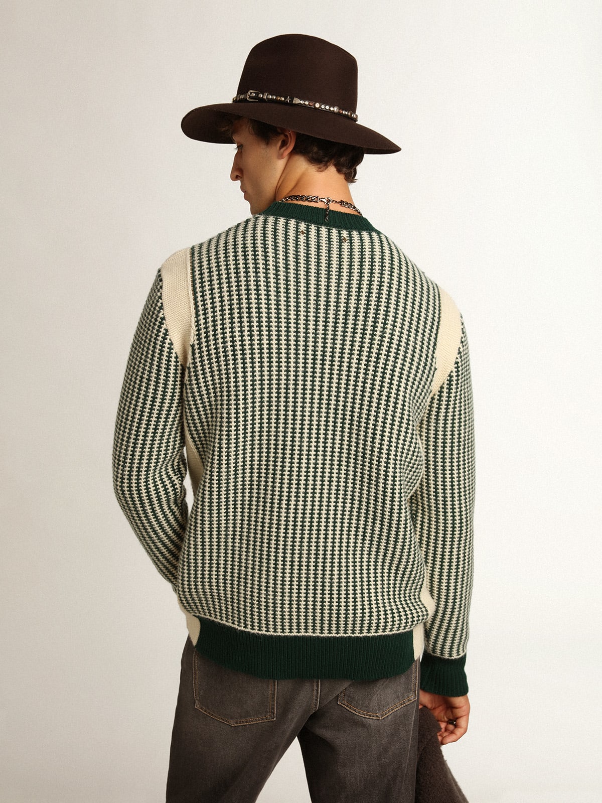 Maglione girocollo Collezione Journey in lana bicolore bianca e verde
