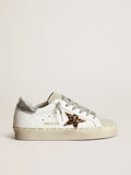 Sneaker Hi Star con stella in cavallino leopardato e talloncino in pelle laminata color argento