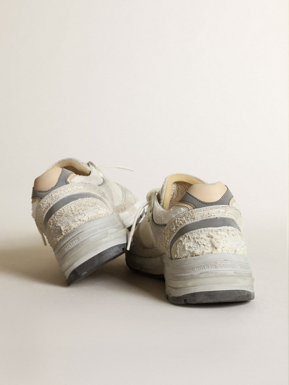 Sneaker Dad-Star in rete e suede bianchi con stella in pelle bianca e talloncino in pelle beige