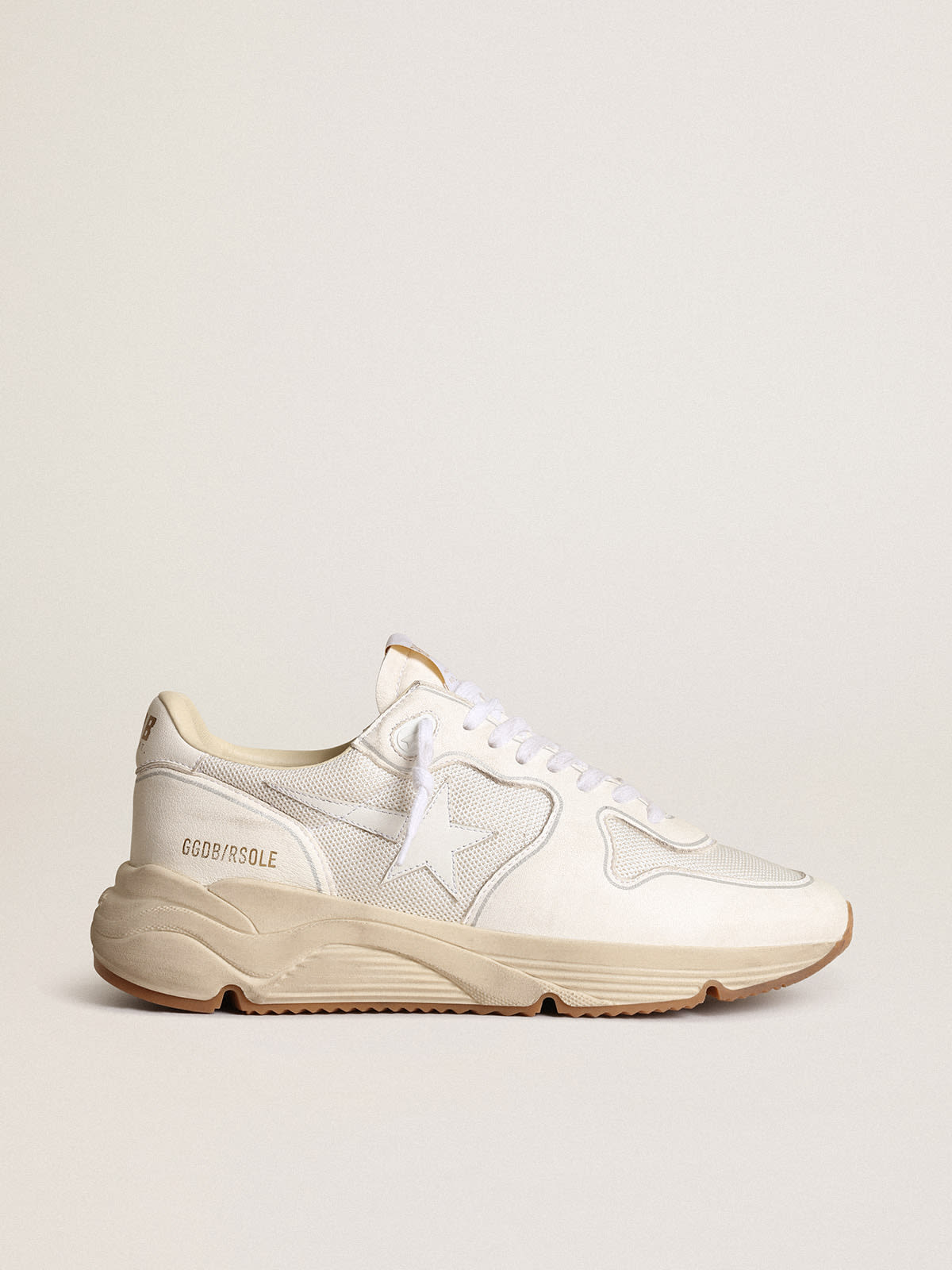 Sneaker Running Sole Uomo in rete e nappa color bianco ottico con stella in pelle bianca