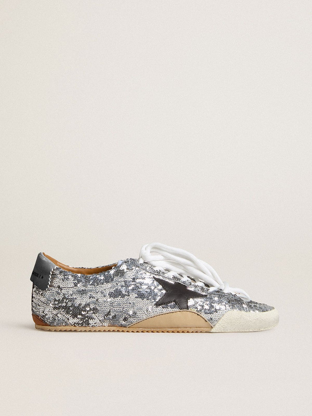 Men's True-Star in silver sequins with black star and beige leather heel tab